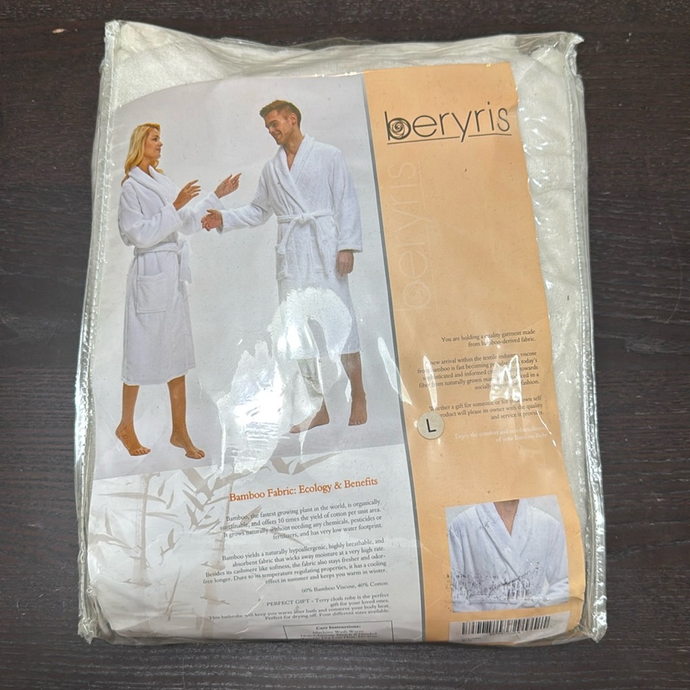 Luxury bathrobe large, white, bamboo fabric